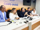 Vereadores durante sessão da CPI na Câmara de Campo Grande, que apura irregularidades no transporte coletivo da Capital