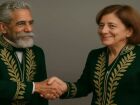 Imagem feita por IA mostra Machado de Assis dando as boas-vindas para Miriam Leitão na ABL