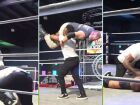 Raja Jackson é contido por outros lutadores após agredir adversário desacordado em evento de Wrestling na Califórnia