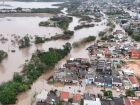 Ruas alagadas em São Lourenço do Sul após o transbordamento do Arroio São Lourenço, que desalojou centenas de moradores