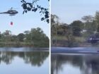 Helicóptero do serviço de combate a incêndios caiu ao tentar captar água em lago na cidade de Rosporden, na França.