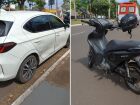 Colisão na avenida Mato Grosso, em Campo Grande (MS), deixou motociclista ferida; impacto atingiu a lateral do Honda City.  