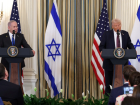 O presidente dos Estados Unidos, Donald Trump, e o primeiro-ministro israelense, Benjamin Netanyahu, realizam uma coletiva de imprensa conjunta na Sala de Jantar de Estado da Casa Branca, em Washington, D.C., EUA, em 29 de setembro de 2025. 