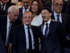 Florentino Pérez, ao centro, deve ser ausência na premiação da Bola de Ouro nesta segunda-feira