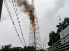 Incêndio atingiu a torre de transmissão da Rede Record em Campo Grande