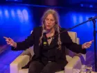 A cantora americana Patti Smith durante bate-papo no lançamento de seus dois livros, no teatro do Sesc Pompeia, em São Paulo, em 2019. 