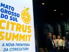 Governador Eduardo Riedel e autoridades participam do MS Citrus Summit, em Três Lagoas, evento que marcou o anúncio do pacote estadual para impulsionar a citricultura até 2030.