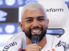 Gabigol em coletiva de apresentação no Santos