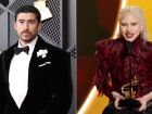 Bad Bunny se assusta ao ser cumprimentado por Lady Gaga durante a cerimônia do Grammy 2026.
