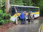 Equipes de resgate trabalham no local onde ônibus com romeiros capotou na AL-220