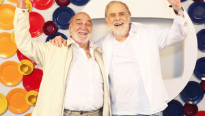 Lima Duarte e Francisco Cuoco durante gravações de mensagem de fim de ano na Globo