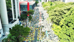 Ato organizado por Jair Bolsonaro na Avenida Paulista neste domingo, 29 de junho, por volta das 13:40; passeata foi a menor desde o fim do mandato do ex-presidente, em janeiro de 2023