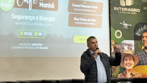 O presidente do Sindicato Rural, Eduardo Monreal, durante abertura do Café da Manhã, que discutiu os desafios da segurança e da energia no campo.