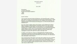 Carta de Trump enviada a Lula