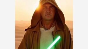Ratinho Júnior como jedi de Star Wars em peça publicitária em suas redes sociais.