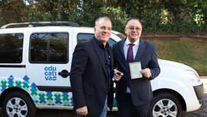 O diretor-presidente da TV Educativa, Orlando Braz Loureiro Junior e o presidente do TJMS, desembargador Dorival Renato Pavan