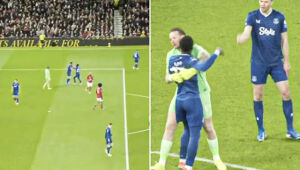 Momento da discussão entre Gueye e Keane durante a partida, com o árbitro ao lado.