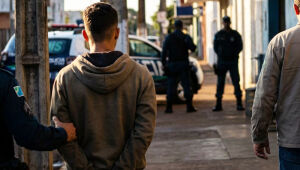 : Homem foi levado para a Delegacia de Nioaque após desacatar e ameaçar policiais militares durante abordagem.