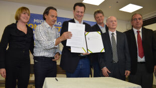Secretária Nacional de Radiodifusão Vanda Nogueira, Marcos Trad, Gilberto Kassab, Jaime Verruck e Rosário Congro Neto