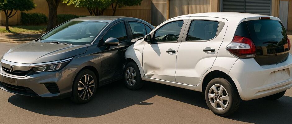 Colisão entre dois carros em cruzamento da Vila Taquarussu não deixa feridos