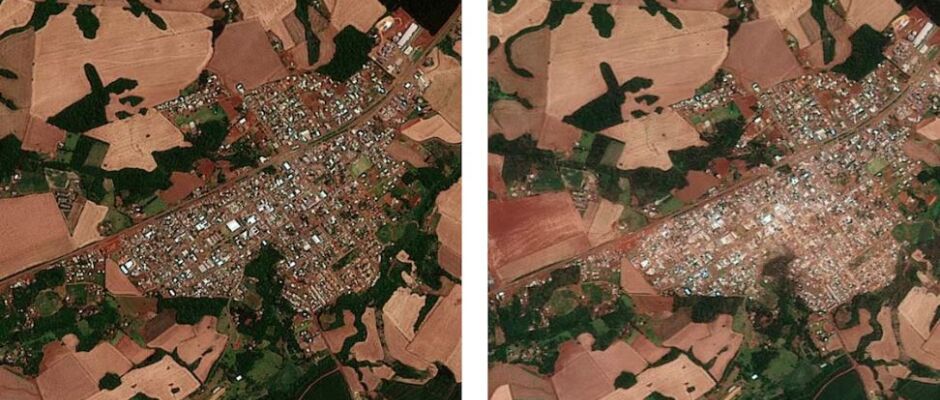 Imagens de satélite mostram destruição após tornado em cidade do Paraná