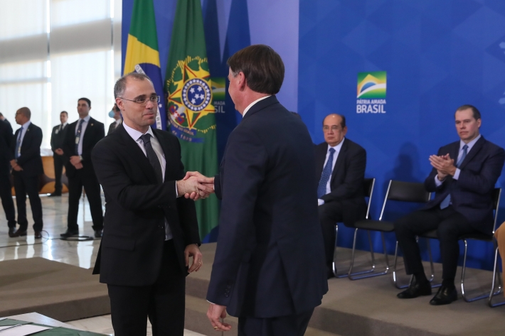 Presidente da República, Jair Bolsonaro durante posse do Ministro da Justiça e Segurança Pública, André Luiz de Almeida Mendonça
