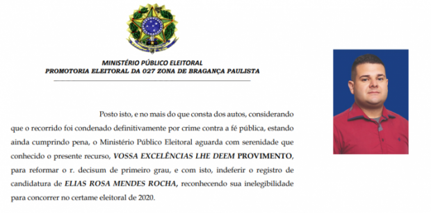 Promotoria recorre contra candidato de Bragança condenado por falsificação