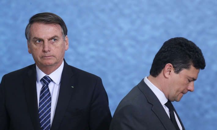 O presidente Jair Bolsonaro e o ex-ministro da Justiça e Segurança Pública Sérgio Moro