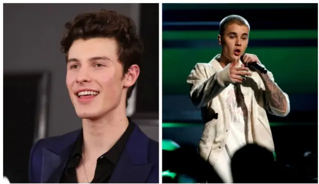 Os cantores Shawn Mendes e Justin Bieber