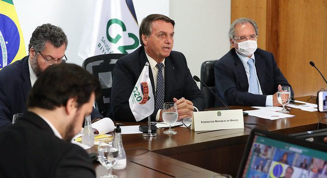 O presidente da República, Jair Bolsonaro, durante encontro virtual do G-20