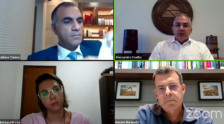 Participaram do webinar o especialista em agronegócio e advogado Renato Buranello, o advogado Juliano Tannus, e o presidente do SRCG (Sindicato Rural de Campo Grande), Alessandro Coelho