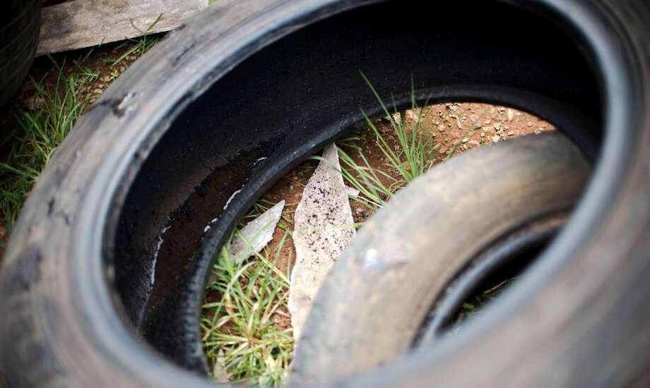 Pneu com água acumulando é um foco de dengue