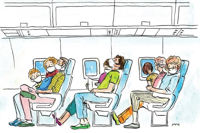 Uma das recomendações ao viajar de avião é usar a máscara durante todo o trajeto