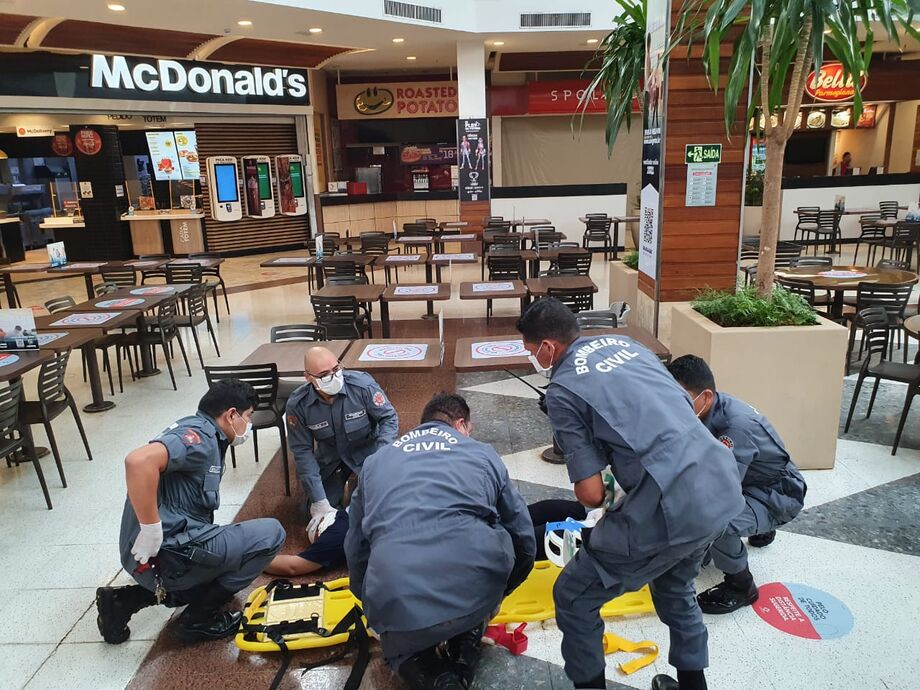 O treinamento contou com a equipe interna do Shopping, sem a presença de atores, em função das recomendações de prevenção quanto ao Covid-19