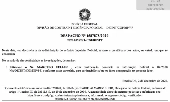 PF intimou o advogado Marcelo Feller por declarações contra o presidente Jair Bolsonaro