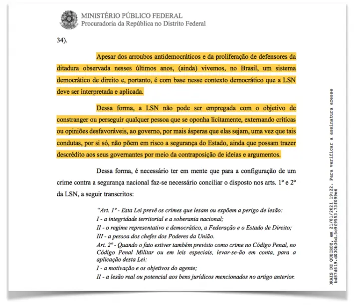 Parecer enviado ao juízo da 12ª Vara Federal do Distrito Federal