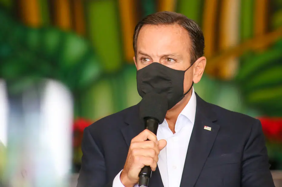 O governador João Doria durante coletiva sobre covid-19 no Palácio dos Bandeirantes