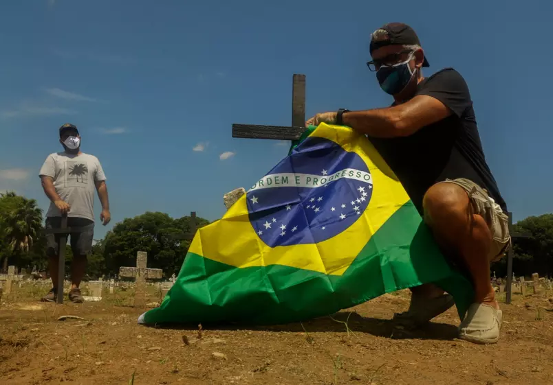 A ONG Rio de Paz protesta a respeito das mais de 200 mil mortes pela Covid-19 no Brasil Foto
