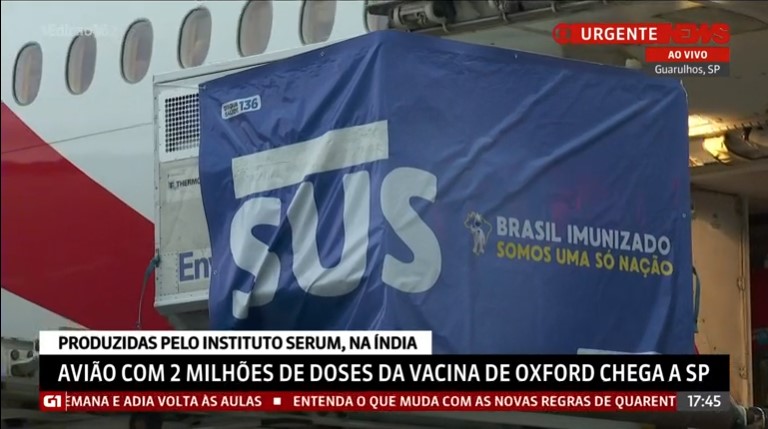 Chegadas dos 2 milhões de doses da vacina de Oxford no Brasil