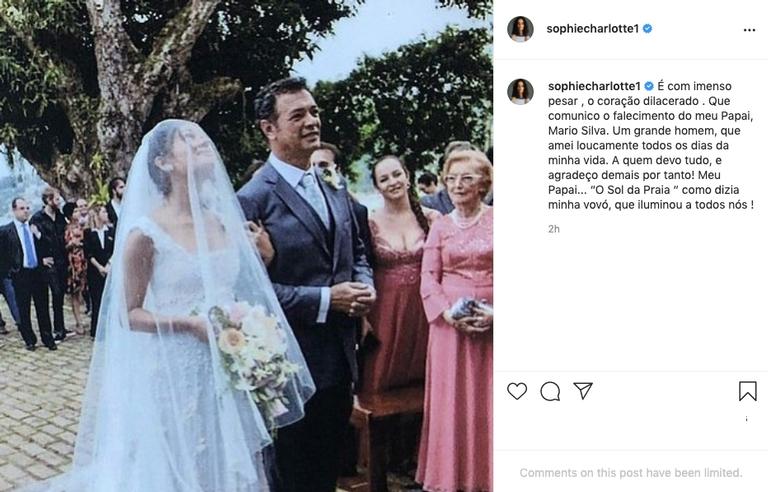 Sophie Charlotte anunciou na manhã desta quarta-feira, 20, o falecimento de seu pai Mário Silva