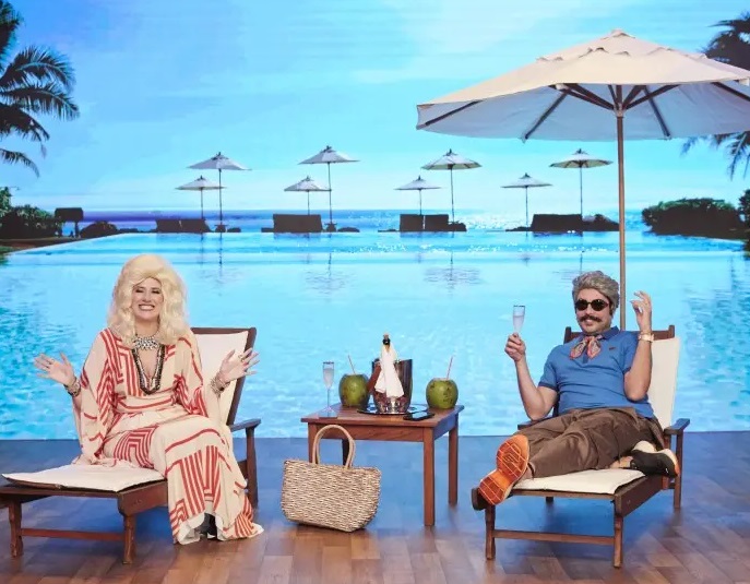 Dani Calabresa e Pedro Monteiro, no programa 'Dani-se', do GNT