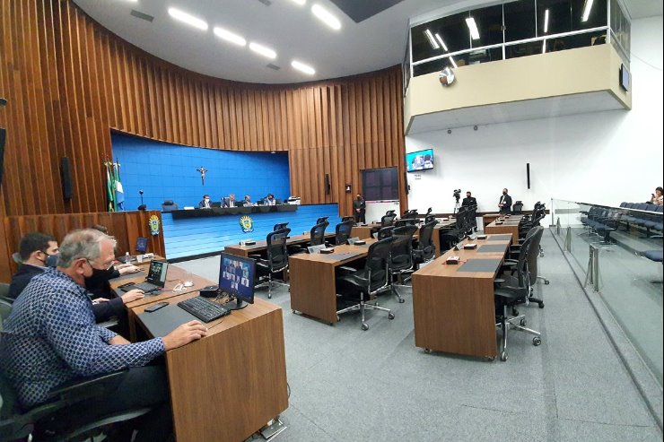 Plenário da Assembleia Legislativa de Mato Grosso do Sul, onde são realizadas as sessões com participação remota dos deputados