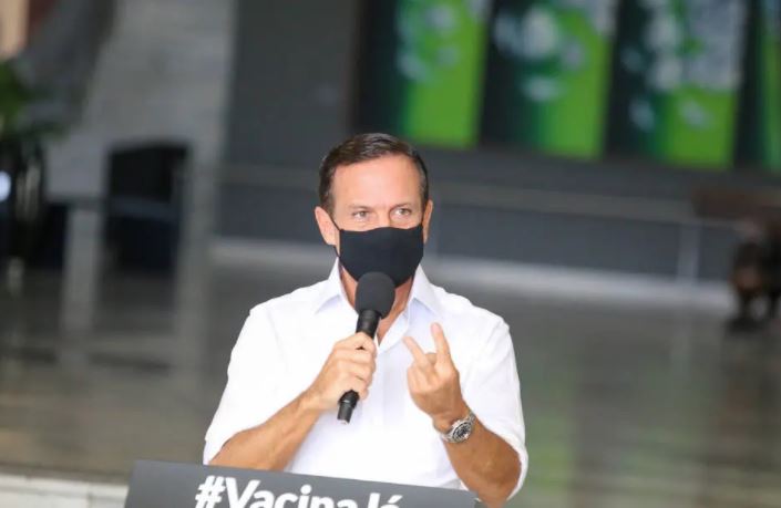 O governador João Doria durante coletiva de imprensa no Palácio dos Bandeirantes