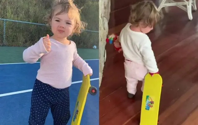 Clara Maria brincando com seu skate
