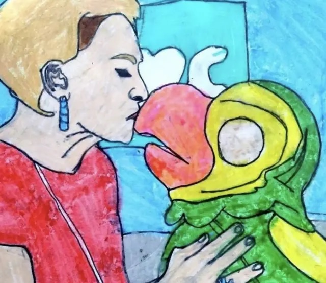 Pintura de Ana Maria com Louro José feita por João Pedro de Oliveira Mercês, que tem autismo
