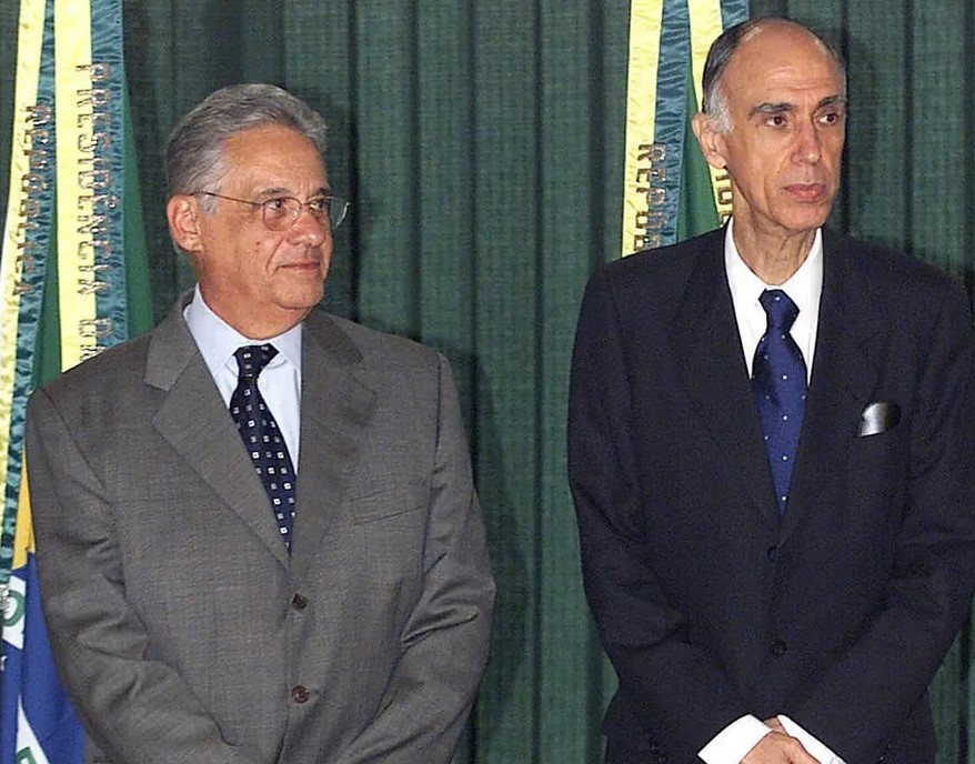 O então presidente Fernando Henrique Cardoso e seu vice, Marco Maciel, em 2002