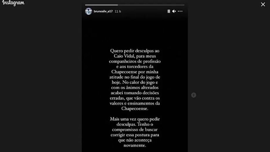 Bruno Silva faz postagem no Instagram para se desculpar
