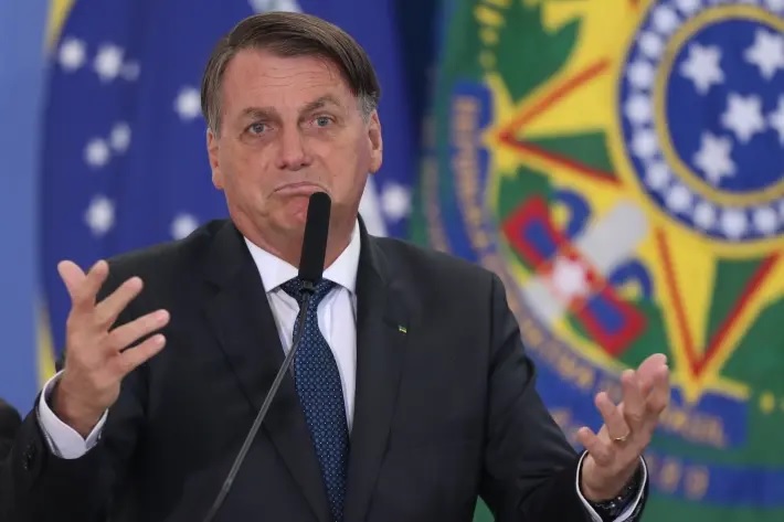 O presidente Jair Bolsonaro, durante discurso no Palácio do Planalto