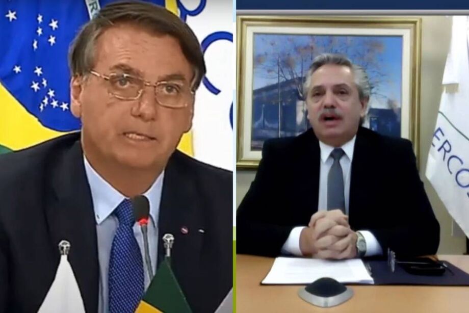 Bolsonaro assiste à participação do presidente argentino Alberto Fernández na cúpula do Mercosul.