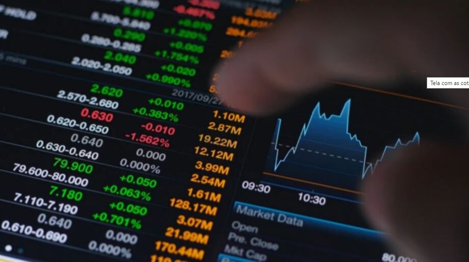 Tela com as cotações de ativos na bolsa de valores